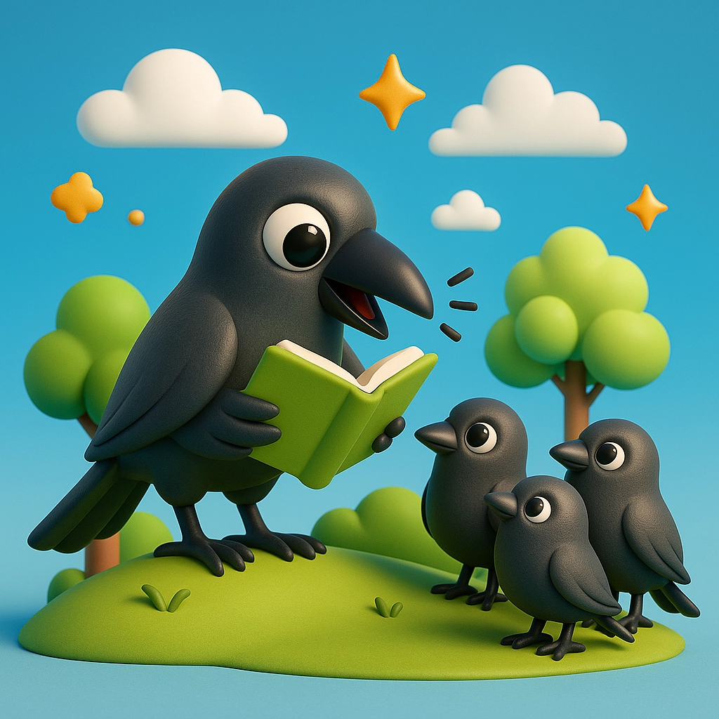Crow reading illustration